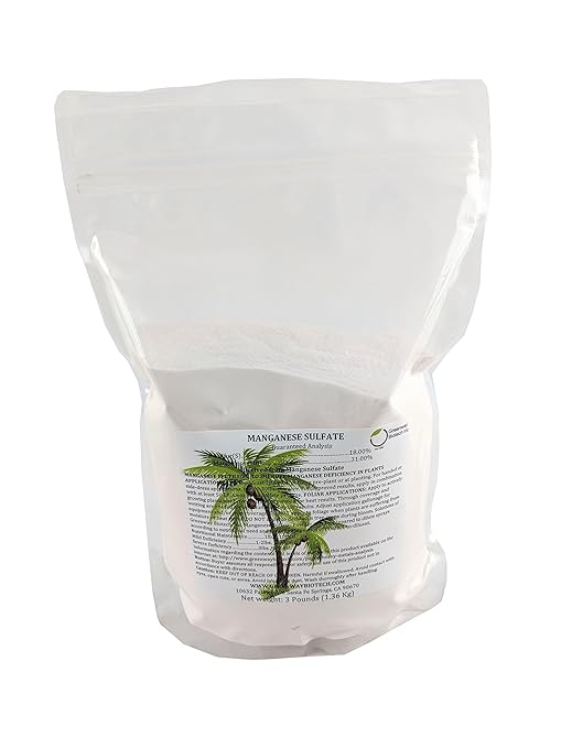 Greenway Biotech, Inc. Manganese Sulfate Monohydrate Fertilizer- 100% Water Soluble Contains 31% Manganese Ideal for Hydroponics & Aeroponics Agriculture- Palm Tree Plant Fertilizer (3 Pounds)