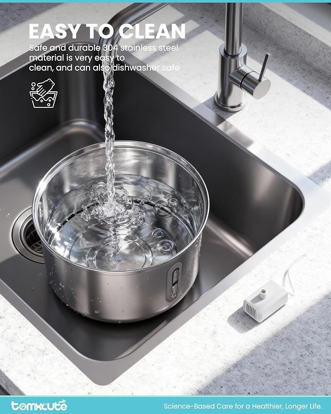 Wireless Cat Water Fountain - 108oz/3.2L Automatic Cat Water Fountain Cordless, Stainless Steel Battery Operated Pet Fountain Rechargeable Water Dispenser for Cats, Dogs, Multiple Pets