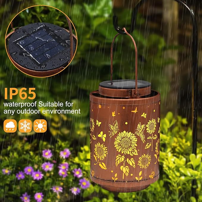 Tepaken Solar Outdoor Lanterns, Butterflies Garden Decor LED Light Hanging Waterproof Metal Lanterns for Patio, Pathway, Yard