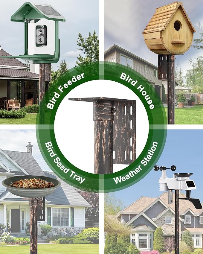 Bird Feeder Pole – 104 Inch Height Bird House Pole with 1-Inch Dia Heavy Duty for Birdfeeders, Feeding Stand with Mount Kit for Outdoor, Slip-Fit Connection, Copper Brushed