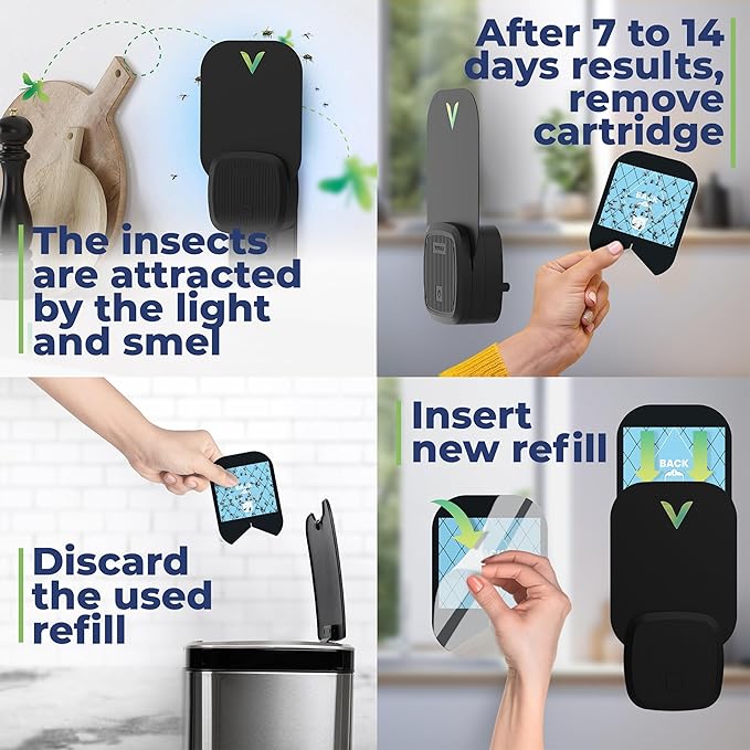 VEYOFLY Fly Trap Indoor, Fruit Fly Traps for Indoors, (2 Device + 6 Refills) Gnat Traps for House Indoor, Fly Catcher Indoor, Plug in Light Flying Insect Trap, Bug Light Killer, Fly Trap