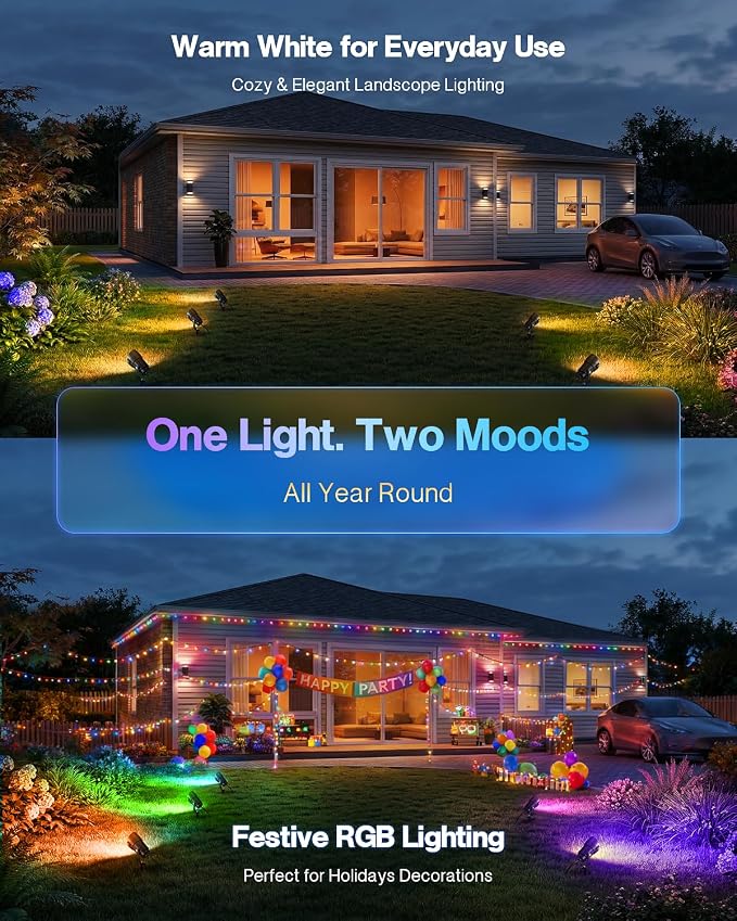 HIBOITEC RGBWW Low Voltage Landscape Lighting 24Pack 12W with Remote Connectors Spotlights Landscape Lights 12-24V AC/DC Waterproof for House Yard Trees Outdoor Christmas(Transformers NOT Included)