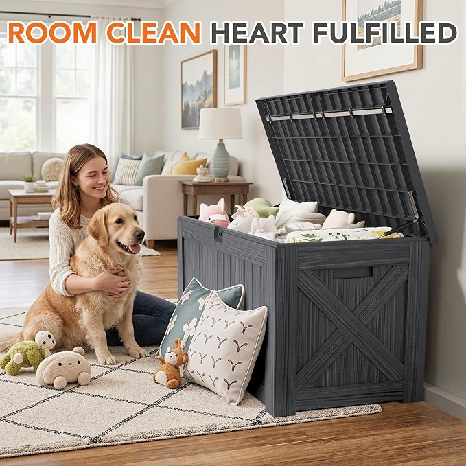 130 Gallon Deck Box Outdoor Indoor Waterproof Storage Box for Patio Furniture, Pool Accessories, Garden Tools, and Cushion Storage, Gray