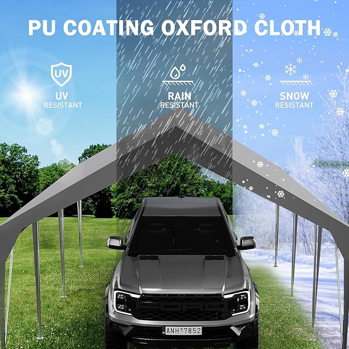 Carport Heavy Duty Car Canopy UV Resistant Waterproof Portable Garage for Car, Boat, Party, Storage Shed (Grey, 12 * 20FT)