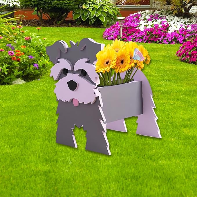 Gray Schnauzers Dog Planter Plant Pots,Cute Large Dog Flower Planter,Gifts for Pet Lovers,Unique Animal Plant Pots,Office,Indoor Outdoor Garden Decor(9.84 * 10.24 * 15in)