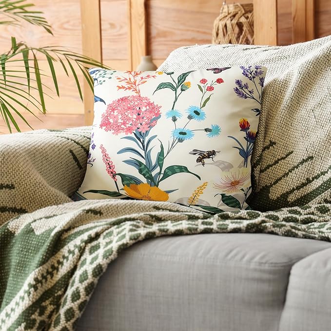 Premillow Outdoor Pillow Covers 18x18 Inch Set of 4, Spring Summer Flower Decor Throw Pillow Covers Outside Waterproof Pillow for Patio Furniture Bench Chair Couch Sofa