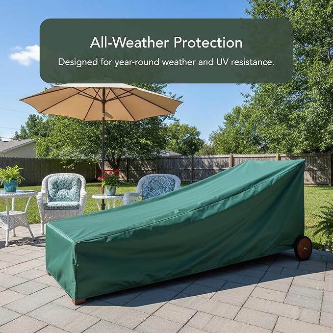 Covermates Classic Chaise Lounge Cover – Weather-Resistant Vinyl Outdoor Furniture Cover with Mesh Vent, Elastic Hem, UV Protection, Lightweight Patio Chair Cover, 32W x 82D x 34H, Green