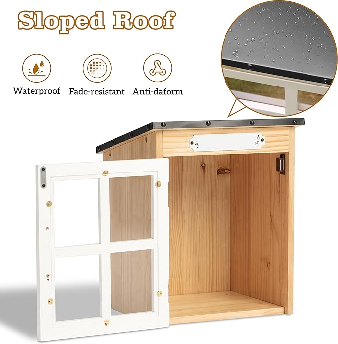 Outdoor Book Sharing Box: Natural Wood Library with Reinforced Waterproof Roof, DIY Book Sharing Storage Box for Outside Neighborhoods Community Schools (Wood Sloped Roof)