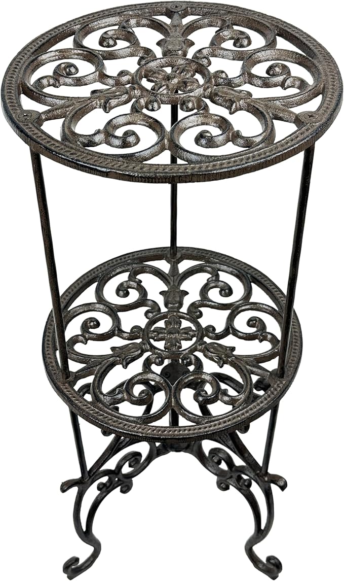 Heavy-Duty Cast Iron Plant Stand 26-Inch Double-Layer Metal Plant Rack, Heavy-Duty Corner Plant Stand for Indoor and Outdoor Decoration Vintage Garden Pots Container Supports