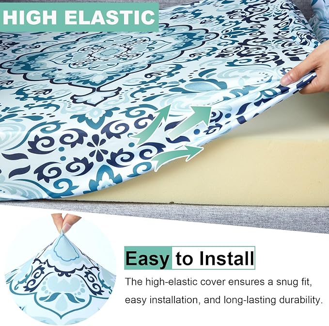pickyNproud 8Pcs Patio Cushion Covers Stretch Outdoor Couch Cushions Slipcovers Replacement Washable Furniture Protector with Elastic Bottom Sofa Chair Seat Cover, Teal Flowers