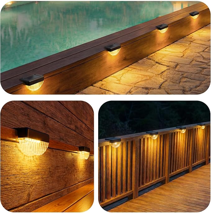 VOLISUN 16 Pack Solar Deck Lights Outdoor, Warm White LED Solar Step Lights for Outside, Waterproof Fence Light for Patio, Deck, Stairs, Yard, Pool and Porch (Black)