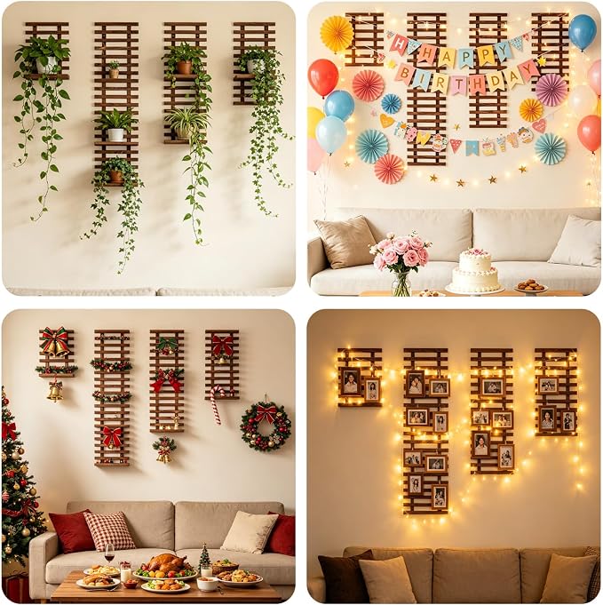 2 Pcs Wall Planter for Indoor Outdoor Plants - Wooden Wall Amounted Plant Holder for Hanging Pots, Vertical Pack Wood Garden Trellis for Climbing Plants Orchid Ivy Vine Rose Patio Home Decor, 15.75"