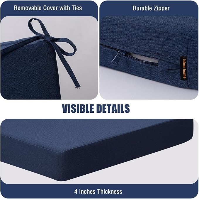 idee-home Outdoor Chair Cushions for Patio Furniture, Outdoor Seat Cushion | Waterproof Couch Hampton Bay Deep Seat Replacement Chair Cushions for Garden Backyard Deck 26.5 x 26.5