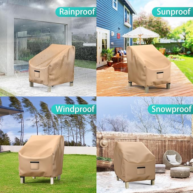Patio Chair Covers for Outdoor Furniture Waterproof 2 Pack, Lawn Chair Covers 600D Heavy Duty Oxford Cloth, Large Covers for Lounge Lawn Deep Seat 30" W x 27" D x 36" H-Brown