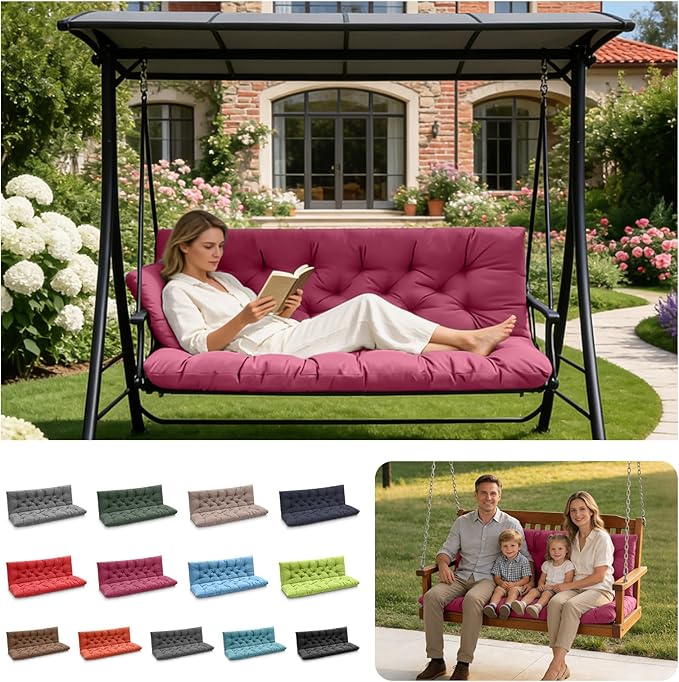 Porch Swing Cushions, Outdoor Swing Replacement Cushions 3 Seater with Backrest, Waterproof Bench Cushion with Ties,for Patio,Porch, Garden,Backyard