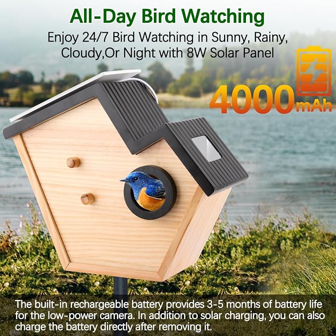Bird House with Camera, 4MP Smart Birdhouse Camera with Solar Powered, Birdhouse Cameras for Families, Motion Detection & 32GB SD Card, Watch Bird Nesting & Hatching in Real Time