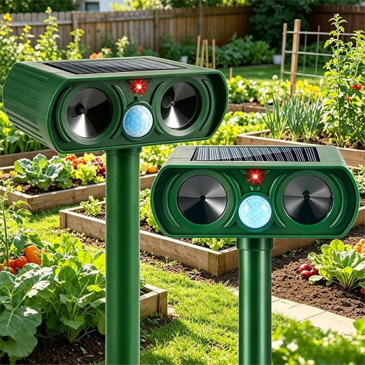 2 Pack Upgraded Solar Animal Repellent Ultrasonic Outdoor for Raccoons,Squirrels,Cats,Rabbits,Skunks & Foxes,Sonic Deer Repellent Devices with Motion Sensor Animal Deterrent Devices for Yard Garden