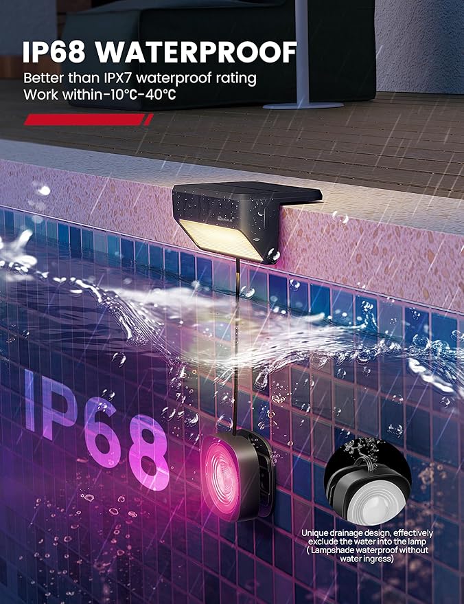 Enhulk Solar Pool Lights with RGBW APP Control,IP68 Waterproof Smart Solar Power Pool Lights for Above Ground Pool,Led Pool Lights for Inground Pool, Pond, Patio, Black 2 Pack