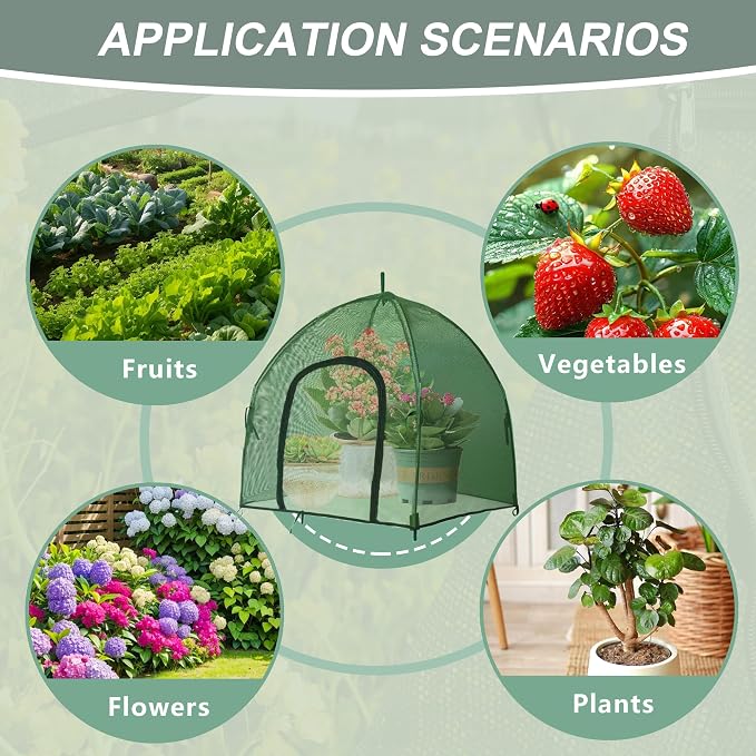 4.3*4.3*3FT Shade Mesh Plant Tent Cover 100 GSM Heavy-Duty Garden Net Cage with Fiberglass Poles & Zipper Door, Multi Sizes with Ground Stakes for Raised Bed Seedling Flower Vegetable Planting