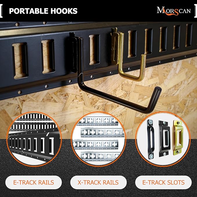 4-Pack 6" Heavy-Duty E-Track Extended Flat J Hooks with Extra Rubberized Dip-Coating - Ladder Tie-Down Hooks for Trucks, Trailers, Garages, Workshops