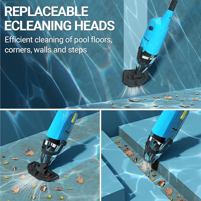 Cordless Handheld Pool Vacuum for Above Ground Pools, 18GPM IPX8 60Mins Above Ground Pool Vacuum W/4-Section Pole for Leaves Sand Debris & Step Corner Wall, Pool Vacuum for Inground Pools Hot Tub Spa