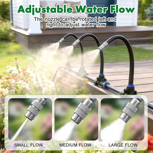 360° Adjustable Drip Irrigation System, 98FT Garden Watering System with 30 Nozzles, Water Sprinkler for Garden, Yard, Lawn, Greenhouse, Plants, Backyard Misting System