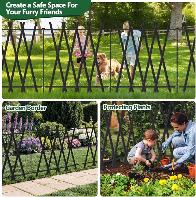 7 Panels Decorative Garden Fence 32in H x 17Ft L, Heavy Duty Metal Rustproof Animal Barrier No Dig Fencing Outdoor Dog Fence Flower Bed Border, Lawn Edging for Pet, Yard& Patio, Landscape
