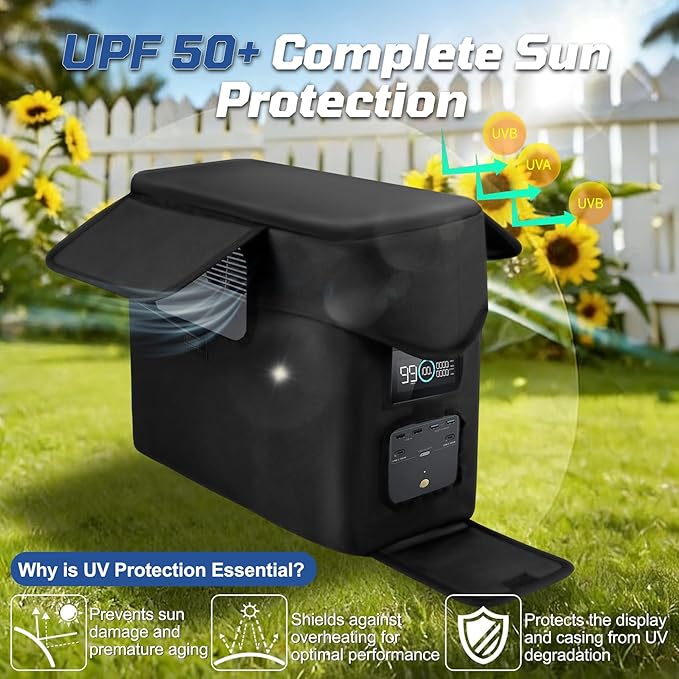 Heavy-Duty Protective Cover Compatible with EcoFlow DELTA 2 Max & Extra Battery, 1680D Waterproof Dustproof Storage Case with Side Accessory Pocket, Precision Fit for Outlets & Ventilation (Black)
