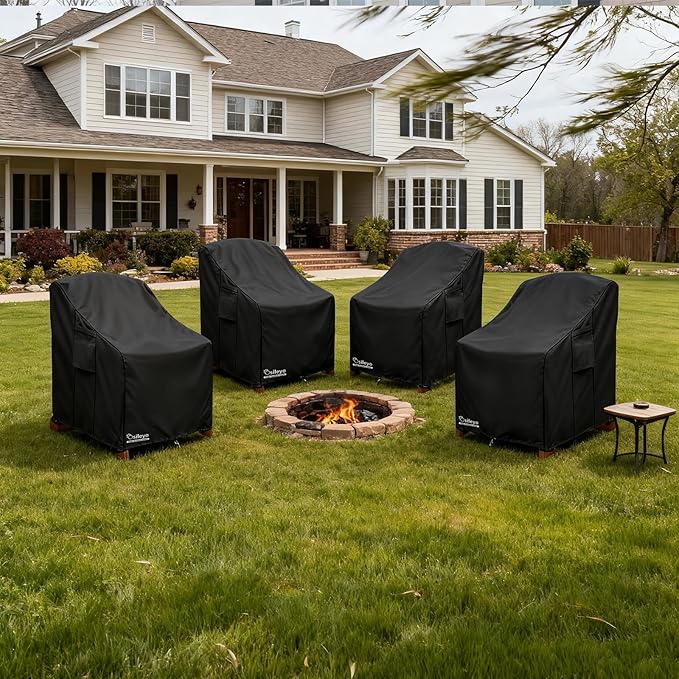 Patio Chair Cover 30W x 34D x 36H inches,Waterproof Heavy Duty Outdoor Furniture Covers for Patio Adirondack Chair 4 Pack（Black）