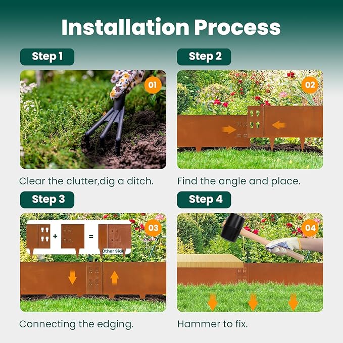 Corten Steel Edging Corten Steel Landscaping Edging 12" H x 40" L Metal Garden Edging Landscape Edging Metal Border Edge Rusted for Yard Lawn Outdoor Flower Plant 6 pcs by GZGNEEVL