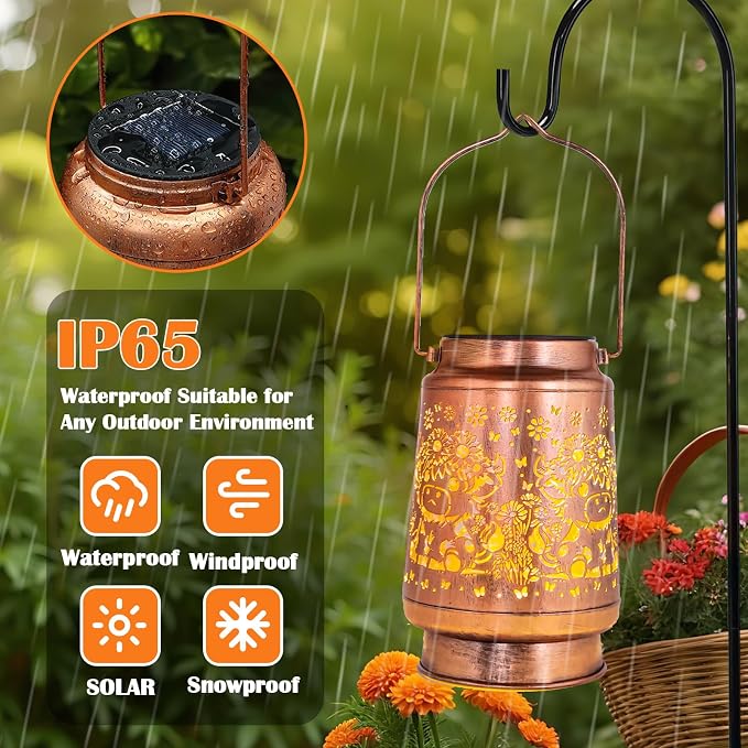 Solar Lantern Outdoor Garden Decor - Metal Highland Cow Hanging Lights with IP65 Waterproof, Rustic Farmhouse Patio Accessories, Western Yard Decorations Gifts for Mom Women Boys