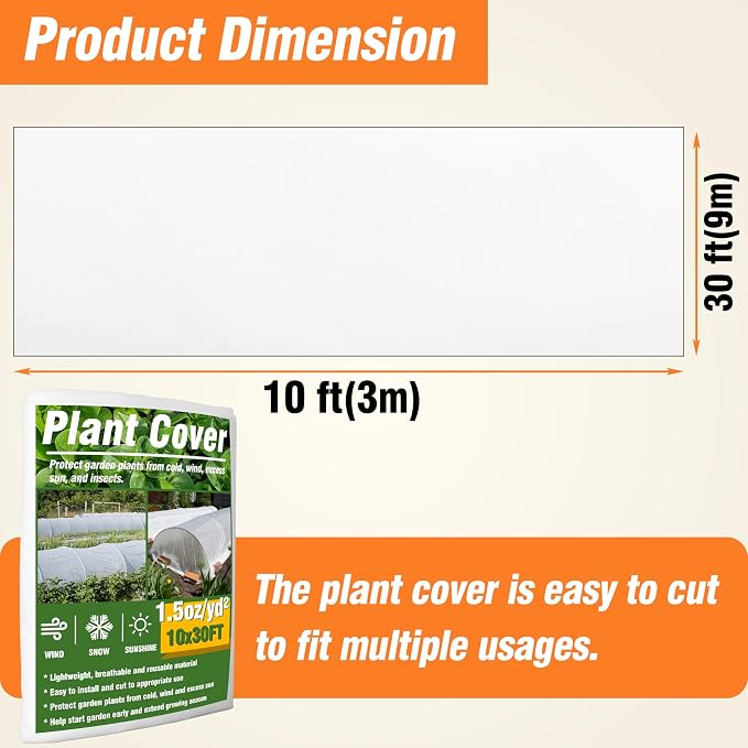 Gardzen Garden Hoops and 10ftx30ft Plant Covers for Winter Freeze Protection, 1.5oz Floating Row Covers, Frost Blankets for Outdoor Plants