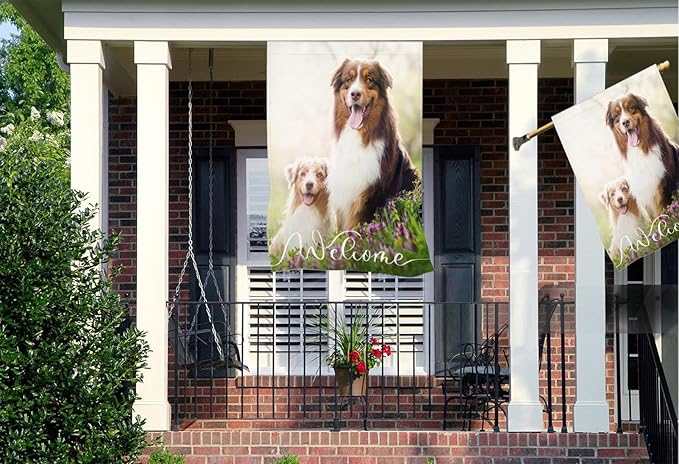 Mugod Lovely Dogs House Flag 28x40 Inch Double Sided Outside, Dog Sitting on Grass Party Holiday Burlap Yard Garden Outdoor Decoration