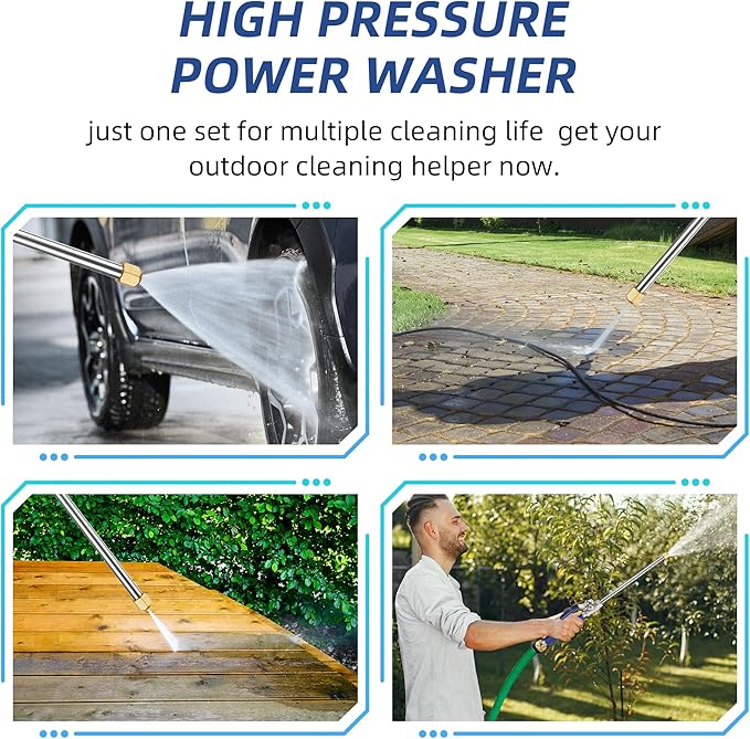 Jet Nozzle High Pressure Hose Nozzle for Garden Hose，Hydro Jet Nozzle Power Washer Wand for Garden Hose with 2 Different Nozzles and Quick Connectors for Car, Patio, Window Washing, Blue