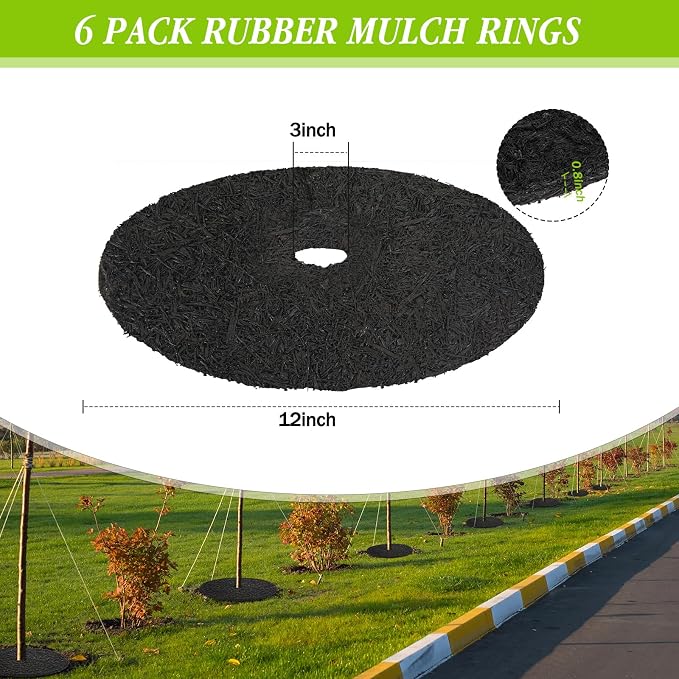 Peryiter 4 Pcs Rubber Mulch Tree Ring, Heavy Duty Rubber Mulch Mat, Tree Protector Weed Barrier Mats, Round Root Barrier for Weed Grass Control Root Protection (12 Inches)