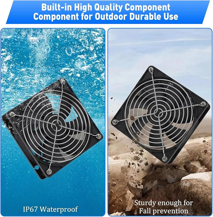 Solar Powered Fan, 25W Solar Fans for Outside Vent Exhaust Fan Waterproof for Shed Chicken Coops Greenhouse Doghouses Pet House for Intake or Exhaust Air Cooling