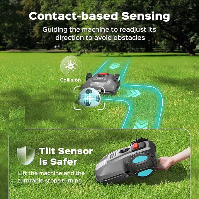 2026 New Robot Lawn Mower with App Control – Features Adjustable Cutting Height, Auto-Charging, Obstacle Detection and Brushless Motor for Lawns Up to 1/8 Acre, Dark Gray