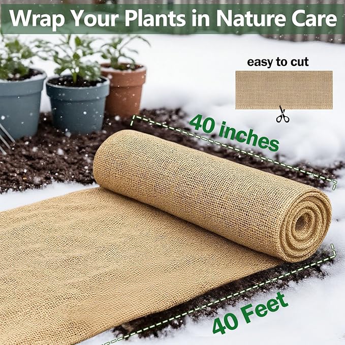 40" x 40 Feet Burlap Fabric Roll 13 Yards – Burlap Fabric by the Yard for Tree Wrap, Garden Plant Cover, Weed Barrier, Landscaping & DIY Crafts, Ideal for Outdoor Winter Protection