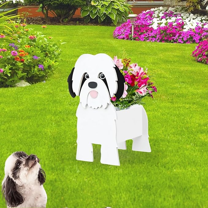 Black and White Shih Tzu Dog Planter Plant Pots,Cute Dog Flower Planter,Gifts for Pet Lovers,Unique Animal Plant Pots,Office,Indoor Outdoor Garden Decor(9.45 * 8.97 * 13.5in)
