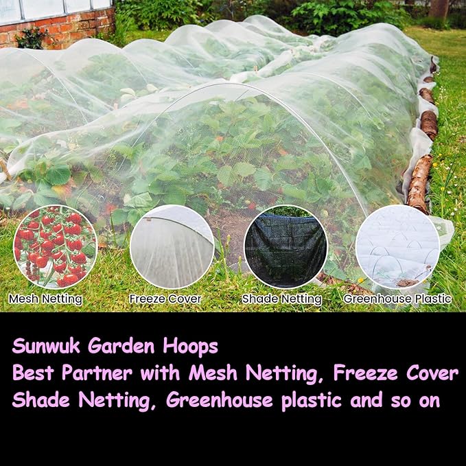 Garden Hoops 120pcs, Sunwuk Greenhouse Hoops for 1-3.5ft Wide Raised Bed, 30 Sets of 5.6ft Long Super Bendable Fiberglass Rods, Raised Planter Box Kit and Mini Greenhouse for Row Cover (S Size)