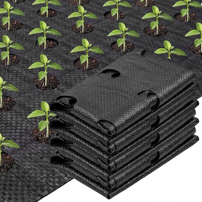 104 x 6.5 ft Garden Weed Barrier Landscape Fabric with Precut Planting Holes, Heavy Duty Weed Barrier Permeability Gardening Ground Cover Mat for Outdoor Greenhouse Planting, Vegetable Beds