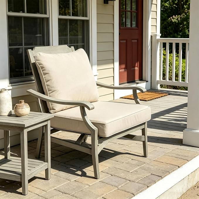 24''x24''x4'' Outdoor Seat Cushion Set, Beige Patio Replacement Cushions | Water-Resistant & Fade Resistant Fabric with Removable Cover, Fits Outdoor Chair Sofa Couch