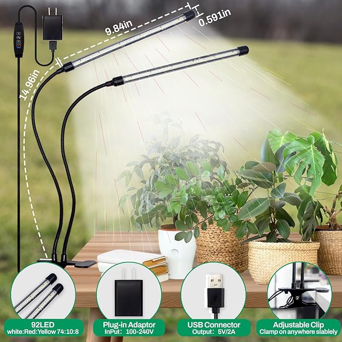 LEOTER Grow Lights for Indoor Plants - 84 LED Full Spectrum Clip Plant Growing Light (2 Heads Light)