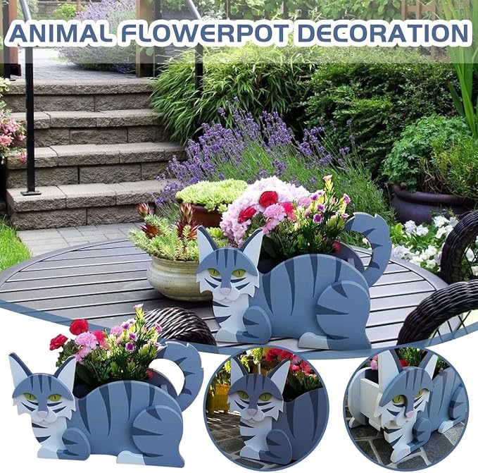 Sapphire White Cat Planter,Cute Cat Flower Pot,Gifts for Pet Lovers,Unique Animal Plant Pots,Office,Indoor Outdoor Garden Decor（12.5 * 5.12 * 7.8in）