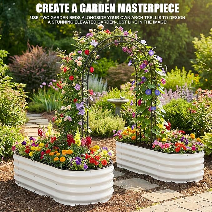 STBoo Galvanized Raised Garden Bed Outdoor, 2Pcs 4x2x1ft Oval Planter Box with Rubber Strip,Metal Raised Bed Kit for Vegetables Flowers Herbs, White