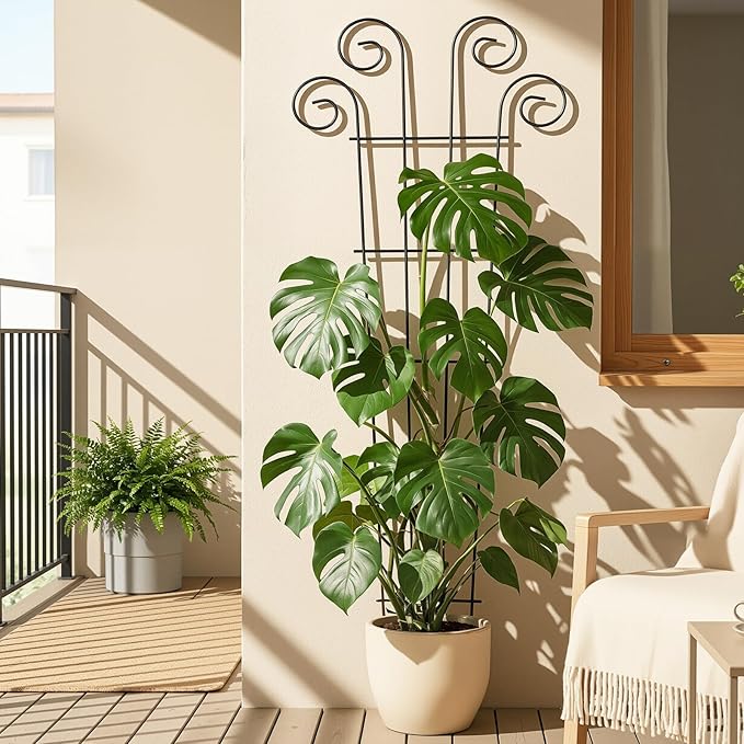 Thealyn 4 Pack 56 Inch Plant Trellis for Potted Plants, Metal Garden Trellis for Climbing Plants, Indoor Outdoor Decorative Vine Support for Pots, Wave Shape, Black