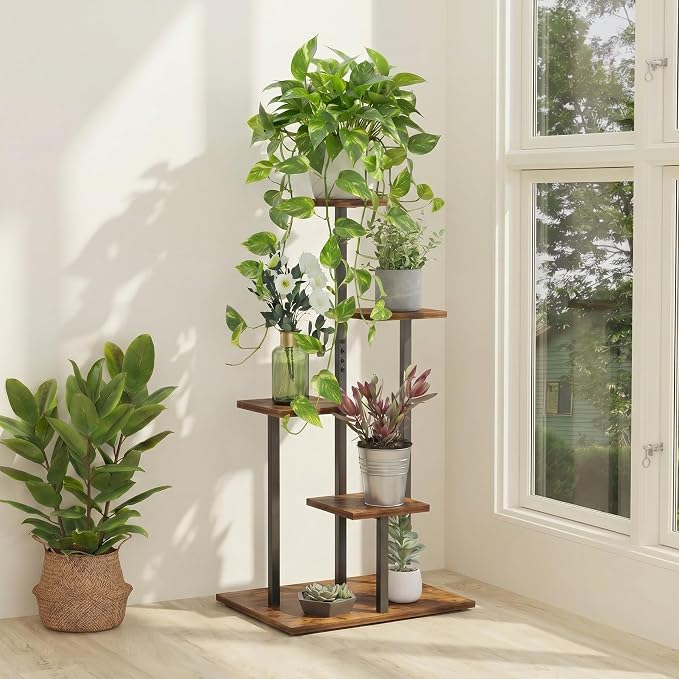 4 Tier Plant Stand Indoor, Multiple Plant Stands for Indoor Plants | Sturdy wood structure, space-saving corner design. Multi-layer rack holds multiple potted plants,ideal for living room
