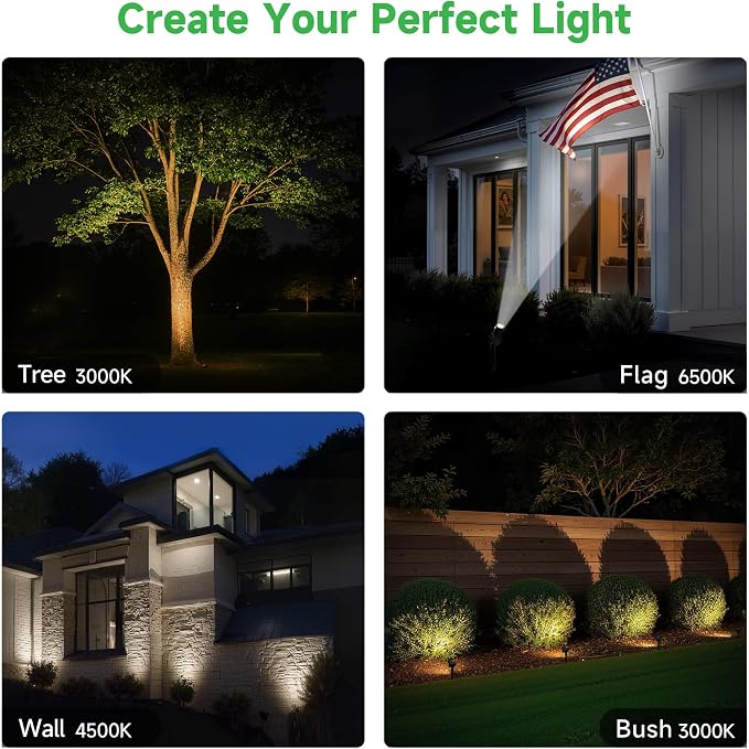 Outdoor Solar Spotlight, Adjustable Angle Landscape Spotlight Waterproof, 2500mAh All Night Separate Panel LED Uplight Dusk to Dawn, 5 Lighting Modes for Outside Patio Wall Path House 4 Pack