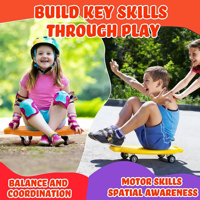 Soulchen Manual Sports Scooter Board with Handles, Sitting Scooter Board with Universal Wheels for Home Gym Indoor Outdoor Activities Play Equipment