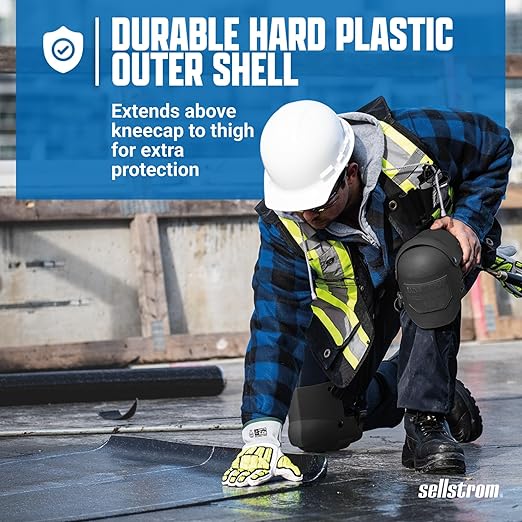 Sellstrom Ultra Flex KneePro Professional Knee Pads for Men & Women with Thick Foam Cushioning & Heavy Duty Hard Outer Shell - Adjustable Straps with Quick-Clips & Ergonomic Metal Hinges - for Construction Work, Gardening, Roofing, Flooring